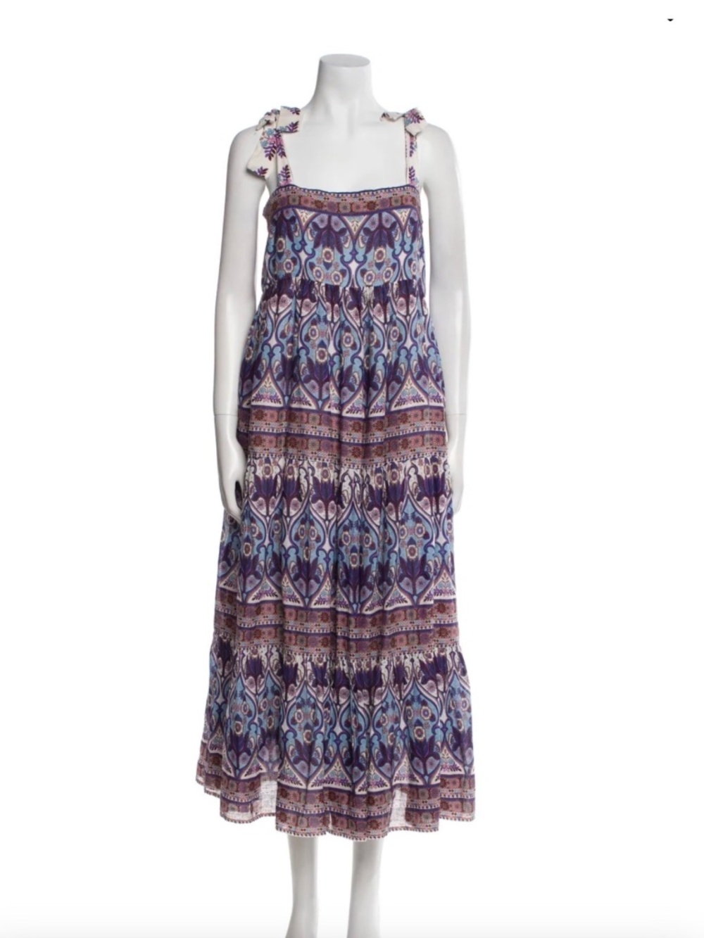 CAROLINE CONSTAS 100% Cotton Tiered Sundress | BOHO Gorgeous | Purple Blue